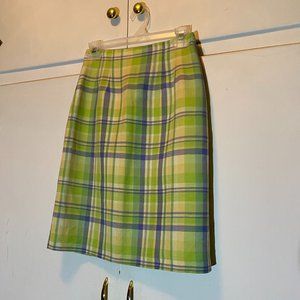 Adolfo Studio Green Plaid Linen Blend Pencil Skirt